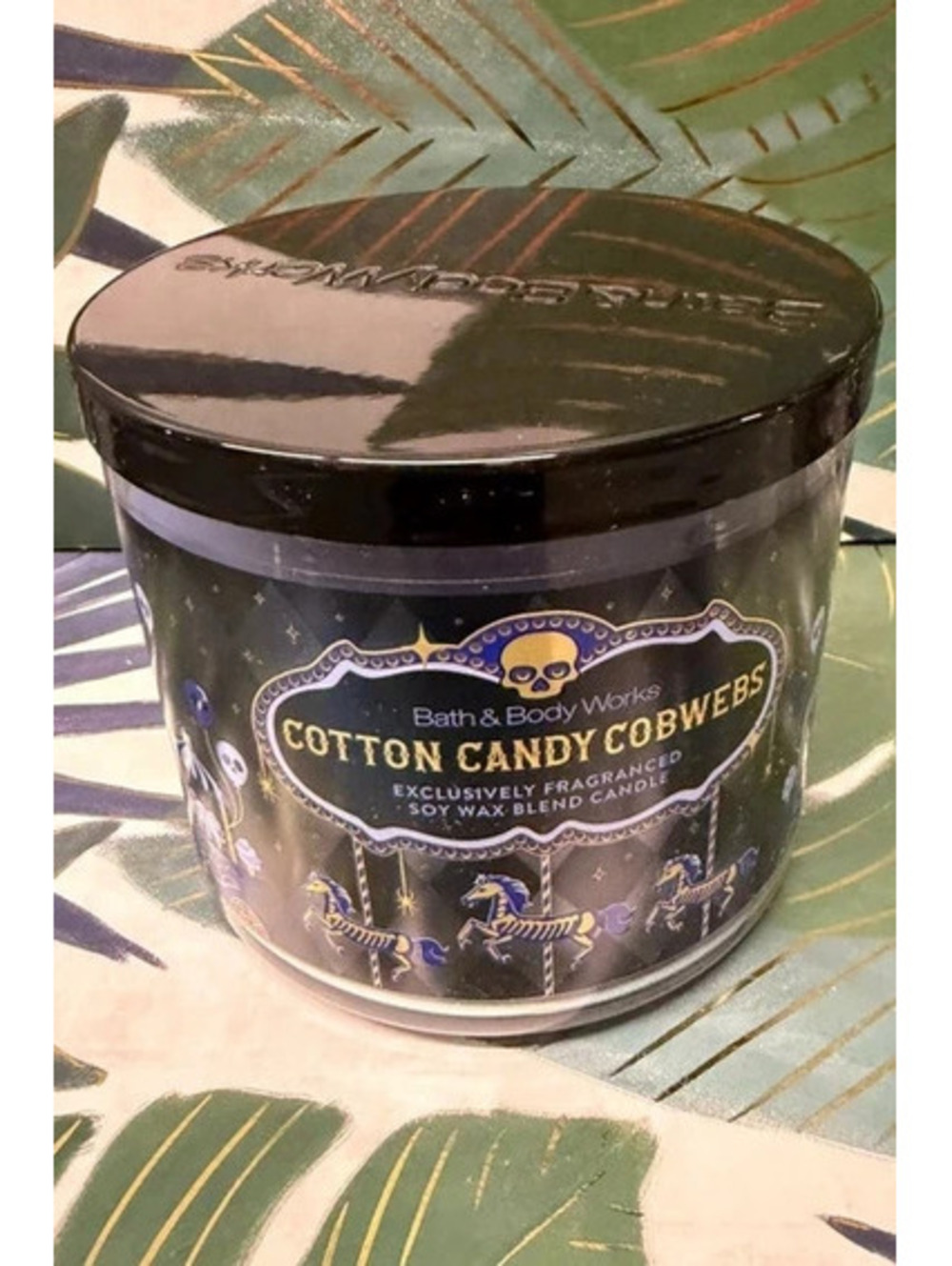 Bath & Body Works Cotton Candy Cobwebs Halloween 3 Wick Candle 14.5 oz NEW